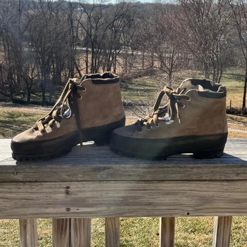 80s Vintage Garmisch German Suede Leather Gorpcore Snow Ski Boots 6.5 Womens